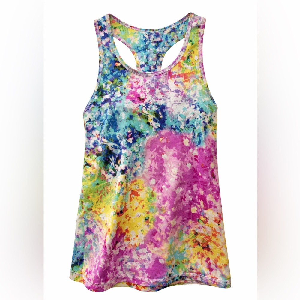 Body Central Multicolor Watercolor Racerback Tank - Pink, Blue, Yellow, Green